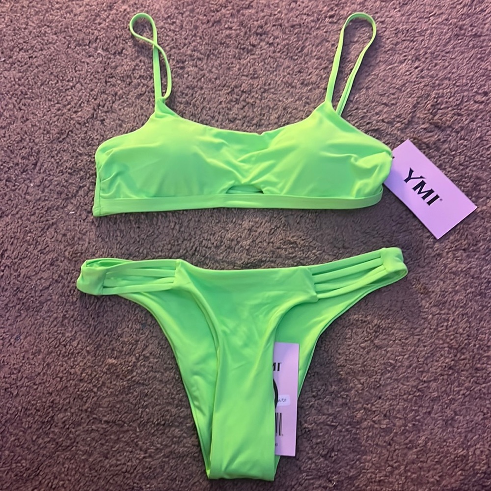 neon green two piece swimsuit